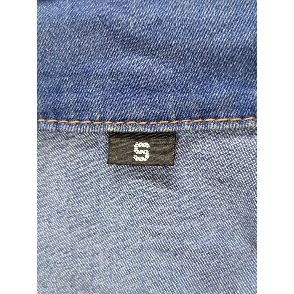 Unbranded Distressed Patchwork Denim‎ Jacket Blue Two Tone Raw Hem Small